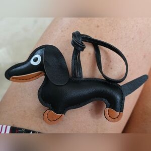 Leather Sticky Zoo Black and Brown Dachshund Dog Leather Bag Charm Keychain